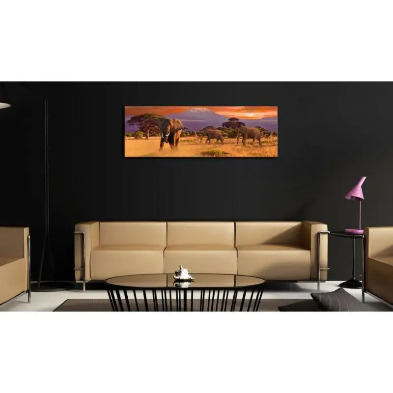 Tableau Africain - Troupeau Éléphants Ethnique déco