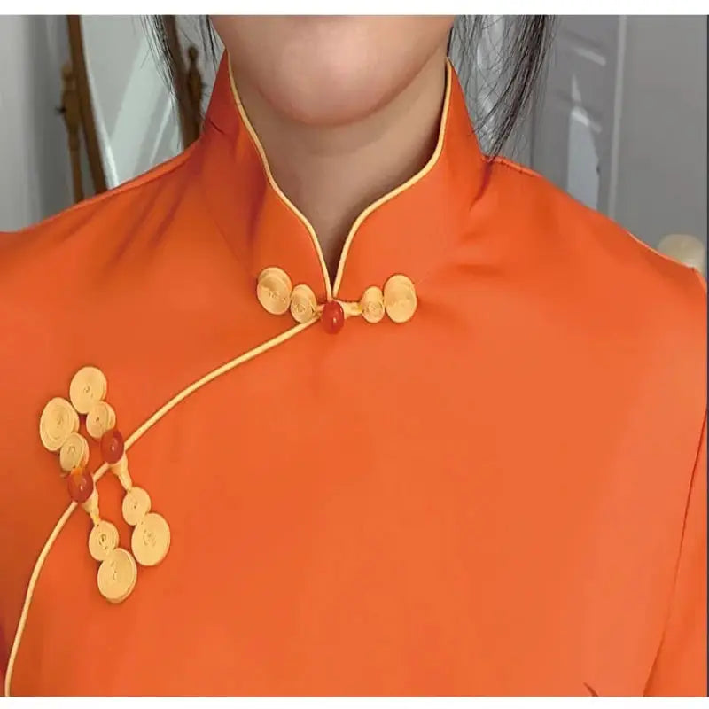 Robe Chinoise - Qipao Elégance Orangée  Ethnique déco