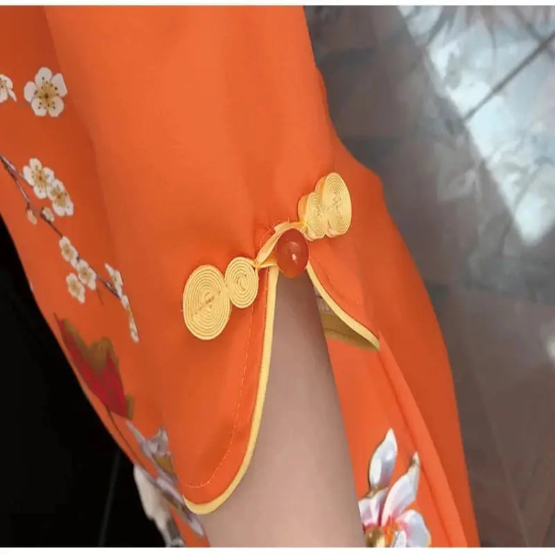 Robe Chinoise - Qipao Elégance Orangée  Ethnique déco